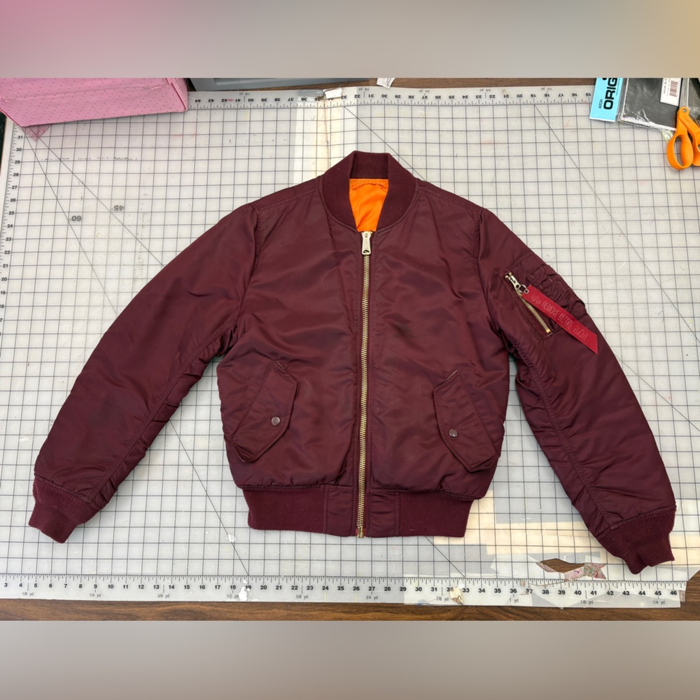 Alpha Industries Maroon Bomber Jacket with Orange Lining